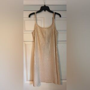 St John Knit Cream and Gold evening Dress